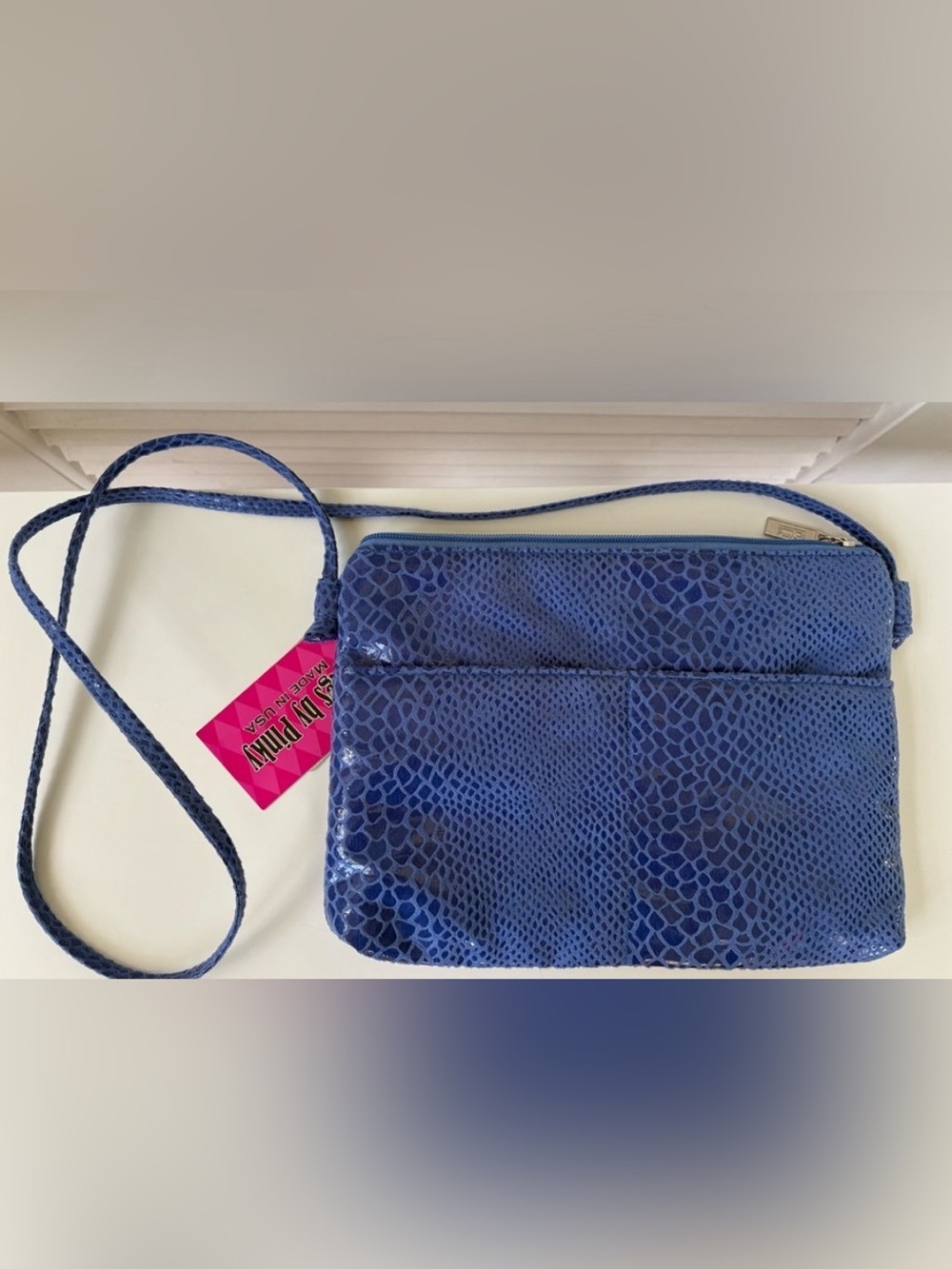 PINKY Blue Snake-Embossed Crossbody Bag